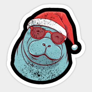 manatee in a Christmas hat distressed Sticker